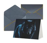 FodPand Cartes de vœux d'anniversaire avec enveloppes, 11,4 x 15,2 cm, carte d'encouragement à moitié pliée, cartes postales amusantes, cyan, loup noir, carte d'invitation vierge, papier cartonné