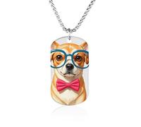 FodPand Collier avec pendentif en forme de chien avec lunettes - Chaîne vénitienne de 60 cm - Collier militaire léger pour homme et femme - Bijoux souvenirs souvenirs