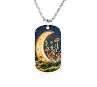 FodPand Collier avec pendentif personnalisé en forme de champignon, lune et étoiles - Chaîne vénitienne de 60 cm - Collier militaire léger pour homme et femme - Bijou minimaliste - Souvenir - Cadeau