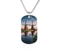 FodPand Collier avec pendentif photo de moulin à vent hollandais - Chaîne vénitienne de 60 cm - Collier militaire léger pour homme et femme - Bijoux souvenirs souvenirs