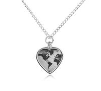 FodPand Collier commémoratif noir et blanc avec carte du monde pour cendres - Étanche - Bijou pour homme et femme - Pendentif urne réglable avec kit de remplissage - Cadeau souvenir pour la perte de