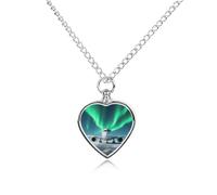 FodPand Collier commémoratif pour animal domestique avec pendentif urne réglable en forme d'avion sous le ciel nocturne polaire pour cendres - Bijou pour homme et femme - Cadeau souvenir pour la perte