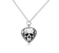 FodPand Collier commémoratif pour cendres d'animaux domestiques avec motif tête de mort blanc et gris - Bijou imperméable pour homme et femme - Pendentif urne réglable avec kit de remplissage - Cadeau