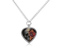 FodPand Collier funéraire gothique en forme de tête de mort et rose noire pour animal domestique - Étanche - Pendentif urne réglable avec kit de remplissage - Cadeau souvenir pour la perte de chien et