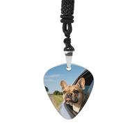 FodPand Collier tendance pour homme et femme, pendentif chiot terrier Boston Terrier de 3,1 x 2,8 cm avec cordon noir de 61 cm, médiators en métal, cadeau pour musiciens, usage quotidien