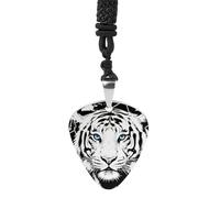 FodPand Collier tendance pour homme et femme, pendentif tigre noir et blanc, 3,1 x 2,8 cm avec cordon noir de 61 cm, médiators en métal, cadeau pour musiciens, usage quotidien