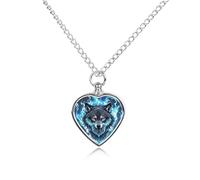 FodPand Collier urne en forme de tête de loup pour cendres - Collier commémoratif pour animal domestique avec kit de remplissage - Chaîne réglable de 70,1 cm - Pendentif funéraire en forme de cœur