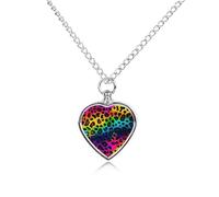 FodPand Collier urne personnalisable avec motif léopard arc-en-ciel pour cendres - Collier commémoratif pour animal domestique avec kit de remplissage - Chaîne réglable de 70,1 cm - Bijoux funéraires