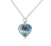 FodPand Collier urne personnalisé pour cendres d'animaux de compagnie en acier titane avec palmiers de mer, bijoux de crémation avec entonnoir, collier commémoratif, cadeau souvenir, pendentif photo