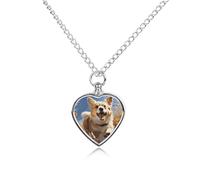 FodPand Collier urne personnalisé pour cendres d'animaux de compagnie en acier titane Corgi avec kit entonnoir Collier commémoratif Cadeau souvenir Pendentif photo personnalisé pour chiens, chats