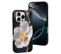 FodPand Coque pour iPhone 16 et 16 Pro - Résistante aux chocs - En TPU souple - Fleurs d'abricot blanches - Protection de qualité militaire - Anti-jaunissement et anti-traces de doigts - Pour homme et