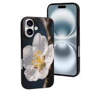 FodPand Coque pour iPhone 16 et 16 Pro - Résistante aux chocs - En TPU souple - Fleurs d'abricot blanches - Protection de qualité militaire - Anti-jaunissement et anti-traces de doigts - Pour homme et