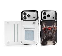 FodPand Étui portefeuille pour iPhone 17 avec porte-cartes - En cuir synthétique - Béquille - Étui de protection à rabat - Motif bouledogue français - Pour iPhone 17 Pro Max - Coque de téléphone