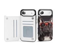 FodPand Étui portefeuille pour iPhone 17 avec porte-cartes - En cuir synthétique - Béquille - Housse de protection à rabat - Motif bouledogue français - Coque antichoc pour iPhone 17 Air - Pour homme