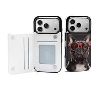 FodPand Étui portefeuille pour iPhone 17 avec porte-cartes et béquille en cuir synthétique - Coque de protection à rabat - Motif bouledogue français pour iPhone 17 Pro - Coque de téléphone antichoc