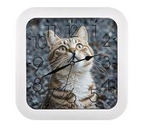 FodPand Frame The Cat is Looking Up Horloge murale carrée rustique silencieuse sans tic-tac, fonctionne avec des piles, chiffres faciles à lire, horloges analogiques, décoration pour la maison et le