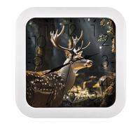 FodPand Horloge murale carrée rustique à cadre cerf dans la nature, silencieuse, sans tic-tac, fonctionne à piles, chiffres faciles à lire, horloges analogiques, décoration pour la maison et le bureau