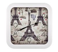 FodPand Horloge murale de la Tour Eiffel de Paris - Tendance - Vintage - Carrée - Personnalisée - Silencieuse - Sans tic-tac - Horloge moderne pour cuisine, voyage, bureau, maison - 25,4 cm