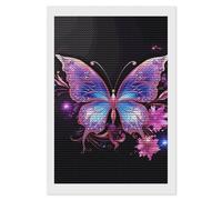 FodPand Kit de peinture à strass 5D pour adultes et débutants, motif papillon violet, points de diamant ronds, fournitures d'art pour décoration murale, décoration de chambre, cadeau 20,3 x 30,5 cm