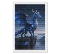 FodPand Kit de peinture diamant 5D motif dragon bleu cool pour adultes et débutants, point de diamant rond, fournitures d'art pour la maison, décoration murale, décoration de chambre, cadeau 20,3 x