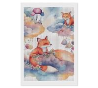 FodPand Kit de peinture diamant renard et nuages pour adultes et débutants - Foret carré 5D - Outils de bricolage - Décoration murale pour salon, chambre à coucher, bureau - 20,3 x 30,5 cm