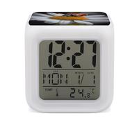FodPand Ladybug Daisy Cube Réveil avec veilleuse numérique à 7 couleurs changeantes pour chambre à coucher en temps réel Détection de température Aide au sommeil Petite horloge pour bureau