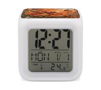FodPand Ladybug Marigold Bloom Réveil avec lumière LED 7 couleurs changeantes Cube 7,9 cm avec affichage de l'heure, de la date, de la température, alimenté par piles, lumière d'ambiance pour chambre