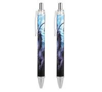 FodPand Lot de 2 stylos à bille rechargeables Dragon Moon - Pointe fine de 0,5 mm - Encre liquide à séchage rapide - Prise en main confortable - Rétractable et format de poche - Pour journal, prise de