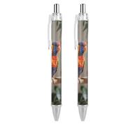 FodPand Lot de 2 stylos à bille rechargeables en forme de perroquet de couleur noire, pointe fine de 0,5 mm, écriture lisse, séchage rapide, prise en main confortable, rétractables et format de poche