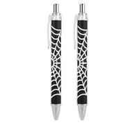 FodPand Lot de 2 stylos à bille rechargeables en toile d'araignée noire, pointe fine de 0,5 mm, écriture lisse, séchage rapide, prise en main confortable, rétractables et format de poche pour journal