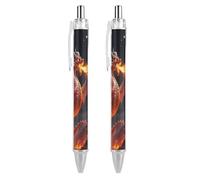 FodPand Lot de 2 stylos à bille rechargeables motif dragon de feu - Pointe fine de 0,5 mm - Encre liquide à séchage rapide - Prise en main confortable - Rétractable et format de poche - Pour journal
