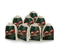 FodPand Lot de 8 sacs en coton et lin avec cordon de serrage - 12,7 x 17,8 cm - Sacs vides réutilisables en forme de coccinelle - Pochettes cadeaux pour fête de mariage, bijoux, fournitures de
