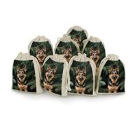 FodPand Lot de 8 sacs en coton et lin avec cordon de serrage - 12,7 x 17,8 cm - Sacs vides réutilisables en tissu de berger allemand - Pochettes cadeaux pour fête de mariage, bijoux, fournitures de