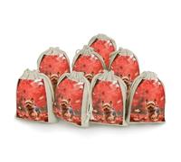 FodPand Lot de 8 sacs en coton et lin avec cordon de serrage de 12,7 x 17,8 cm - Réutilisables - Yorkshire Terrier dans la forêt d'érable - Pour mariage, fête, bijoux, fournitures de rangement