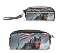 FodPand Mini trousse de maquillage avec poignée - Imprimé loup - 20 x 9 x 5,3 cm - En cuir synthétique imperméable - Grande capacité - Pour bureau, voyage