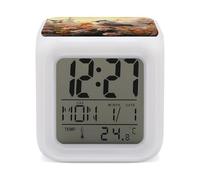 FodPand Moineau Oiseaux Sing Cube Réveil avec 7 couleurs changeantes Horloge de nuit numérique pour chambre à coucher en temps réel Détection de température Aide au sommeil Petite horloge pour bureau