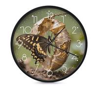 FodPand Monarch Butterfly Eclosion Horloge murale silencieuse sans tic-tac 25,4 cm Horloge ronde moderne pour salon, cuisine, chambre à coucher, bureau, horloges décoratives avec chiffres faciles à