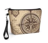 FodPand Petite trousse de maquillage avec poignée - En cuir synthétique - Loi de la boussole - Pour sac à main, voyage, maquillage, trousse de toilette portable avec fermeture éclair - 22,6 x 6,6 x
