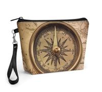 FodPand Petite trousse de maquillage avec poignée - En cuir synthétique - Loi de la boussole - Pour sac à main, voyage, maquillage, trousse de toilette portable avec fermeture éclair - 22,6 x 6,6 x