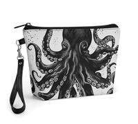 FodPand Petite trousse de maquillage avec poignée - Trousse de maquillage classique en cuir synthétique noir en forme de pieuvre pour sac à main, organisateur de maquillage de voyage, pochette de