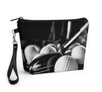 FodPand Petite trousse de maquillage avec poignée - Trousse de maquillage de golf en cuir synthétique noir et blanc pour sac à main, organisateur de maquillage de voyage, trousse de toilette portable