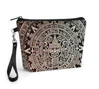 FodPand Petite trousse de maquillage avec poignée - Trousse de maquillage en cuir synthétique avec calendrier maya pour sac à main, organisateur de maquillage de voyage, pochette de toilette portable