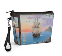 FodPand Petite trousse de maquillage avec poignée - Trousse de maquillage en cuir synthétique avec fenêtre pour voilier, sac à main, organisateur de maquillage de voyage, pochette de toilette portable