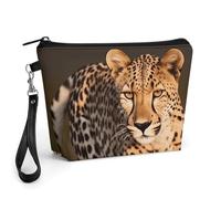 FodPand Petite trousse de maquillage avec poignée - Trousse de maquillage en cuir synthétique avec motif guépard sauvage pour sac à main, organisateur de maquillage de voyage, pochette de toilette