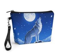 FodPand Petite trousse de maquillage avec poignée - Trousse de maquillage en cuir synthétique avec motif loup pour sac à main, organisateur de maquillage de voyage, trousse de toilette portable à