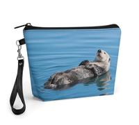 FodPand Petite trousse de maquillage avec poignée - Trousse de maquillage en cuir synthétique avec motif loutre paresseuse et relaxante pour sac à main, organisateur de maquillage de voyage, pochette