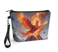 FodPand Petite trousse de maquillage avec poignée - Trousse de maquillage en cuir synthétique motif phénix de feu pour sac à main, organisateur de maquillage de voyage, pochette de toilette portable à