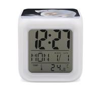 FodPand Polar Bear Réveil compact à LED 7 couleurs changeantes avec affichage de l'heure, de la date, de la température et de l'ambiance pour chambre à coucher, dortoir et voyage