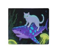 FodPand Portefeuille à deux volets Cat and Shark pour homme et femme, 10,9 x 9,4 cm, portefeuille compact en cuir avec fenêtre pour carte d'identité et poche pour pièces de monnaie, porte-cartes fin