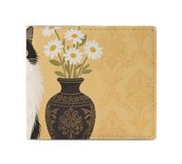 FodPand Portefeuille à deux volets en cuir compact avec fenêtre pour carte d'identité et poche pour pièces de monnaie, 10,9 x 9,4 cm, motif chat marguerite antique pour homme et femme, portefeuille
